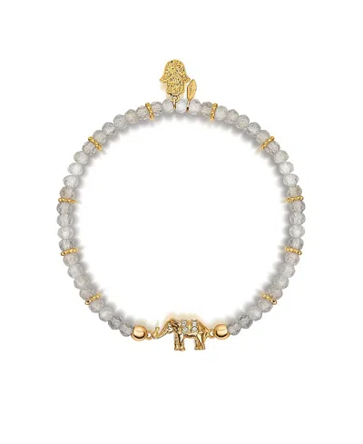Karma And Luck Women's Grey / Neutrals Mind Nourisher Labradorite Elephant Charm Bracelet In Gold