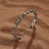 Karma And Luck Path Of Prosperity - Olive Jade Men's Cuff In Metallic
