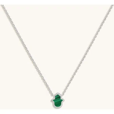 Karma And Luck Peaceful Mind Hamsa Malachite Silver Necklace