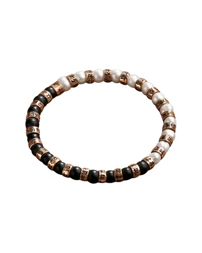 Karma And Luck Pearl/matte Onyx & Pearl Stretch Bracelet In Multi