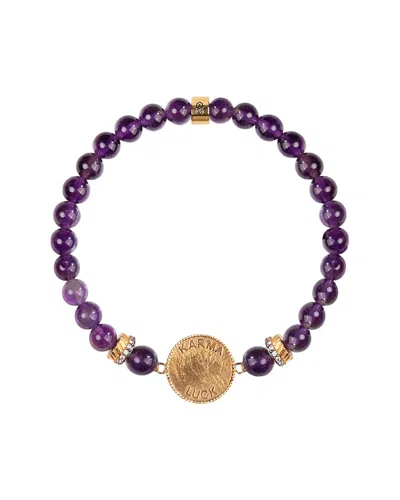 Karma And Luck Plated Amethyst Cz Beaded Bracelet In Multi