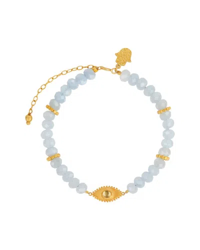 Karma And Luck Plated Aquamarine Cz Beaded Bracelet In Gold