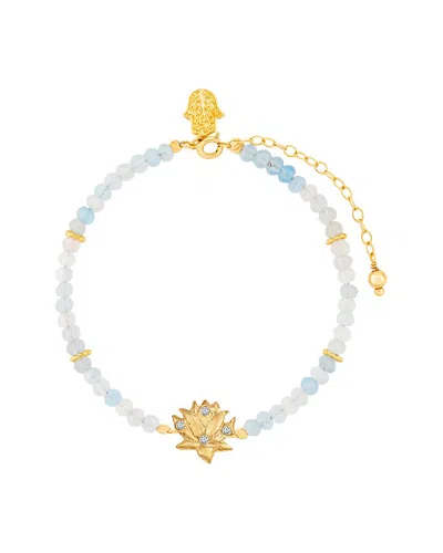 Karma And Luck Plated Aquamarine Cz Beaded Bracelet In Multi