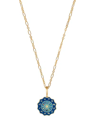 Karma And Luck Plated Cz Pendant Necklace In Blue