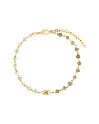 Karma And Luck Plated Emerald/ Opal Cz Beaded Bracelet In Multi
