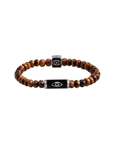 Karma And Luck Plated Tiger Eye Stretch Bracelet In Brown