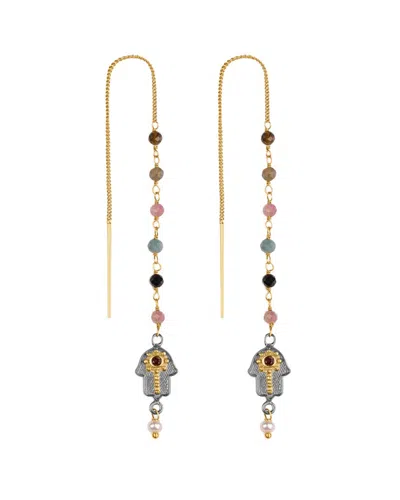 Karma And Luck Plated Watermelon Tourmaline Beaded Earrings In Multi