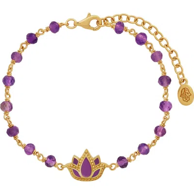 Karma And Luck Radiant Calm Amethyst Lotus Gold Bracelet In Multi
