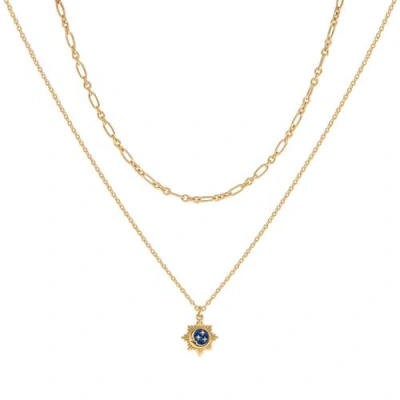 Karma And Luck Reflected Bliss Gold Moon & Stars Double Chain Gold Necklace