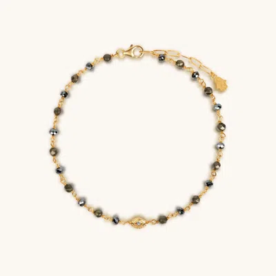 Karma And Luck Remarkable Stability - Hematite Pyrite Evil Eye Anklet In Gold