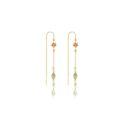 Karma And Luck Renewed Purpose Lotus Aquamarine Drop Gold Earrings