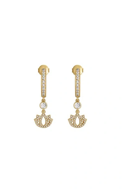 Karma And Luck Sacred Bloom Lotus Dangle Earrings In Gold