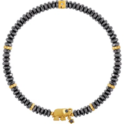 Karma And Luck Silent Sentinel Elephant Hematite Bracelet In Gold