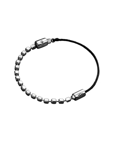 Karma And Luck Silver Ball Chain Clasp Bracelet In Black