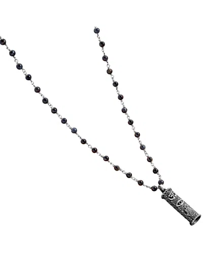 Karma And Luck Silver Blue Tiger Eye Cz Lariat Necklace In Metallic