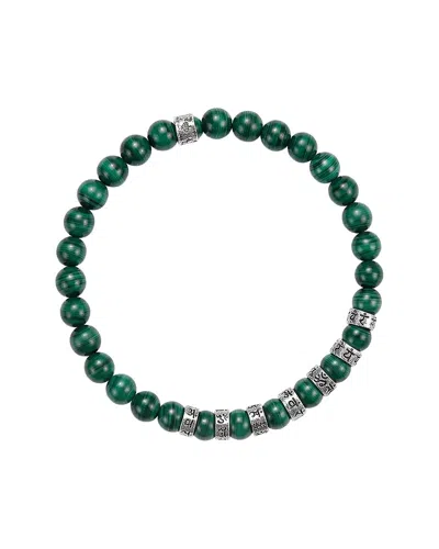 Karma And Luck Silver Blue Tiger Eye/ Matte Onyx Bolo Bracelet In Green