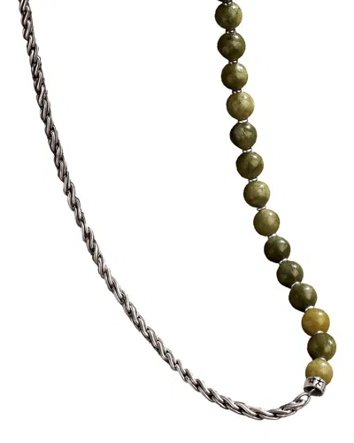 Karma And Luck Silver Jade Beaded Necklace In Metallic