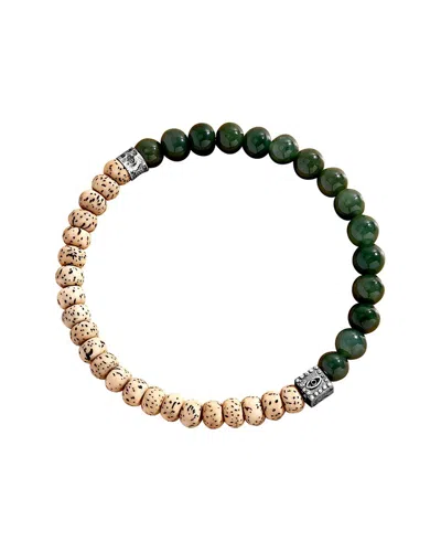Karma And Luck Silver Jade/ Bodhi Seed Bead Stretch Bracelet In Multi