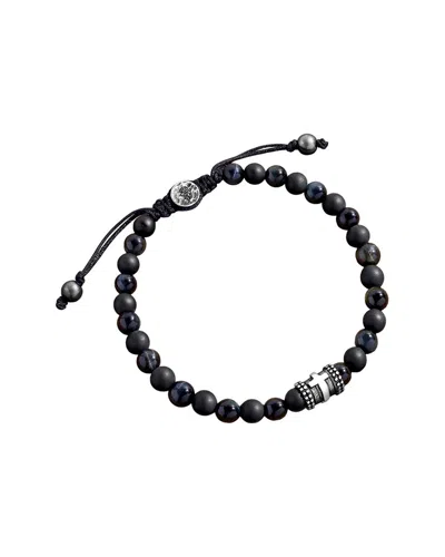 Karma And Luck Silver Malachite Stretch Bracelet In Black