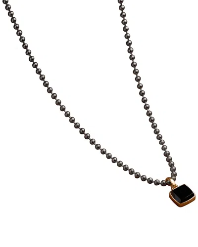 Karma And Luck Silver Onyx Pendant Necklace In Black