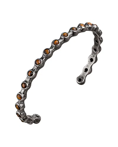Karma And Luck Silver Tiger Eye Cuff Bracelet In Metallic