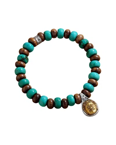 Karma And Luck Silver Turquoise Stretch Bracelet In Multi