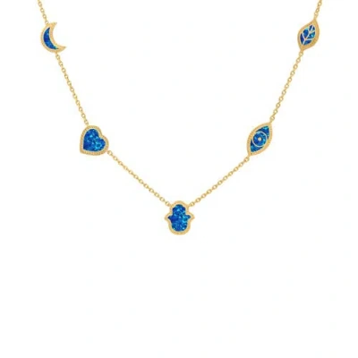 Karma And Luck Soothing Aura Blue Opal Multi-symbol Necklace