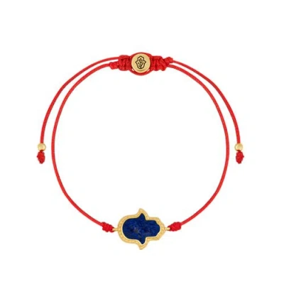 Karma And Luck Soul's Gratitude Hamsa Lapis Lazuli Red String Bracelet In Multi