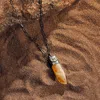 Karma And Luck Spiritual Joy - Evil Eye Citrine Slab Necklace In Brown