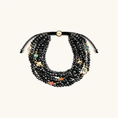 Karma And Luck Stay Grounded - Hematite Enamel Multi Charm Bracelet In Black