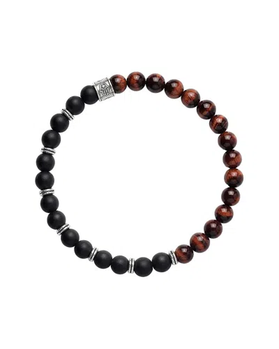 Karma And Luck Sterling Silver Red Tiger Eye/ Matte Onyx Stretch Bracelet In Multi