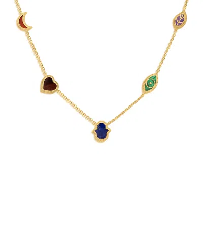 Karma And Luck Sublime Beauty Multi Symbol Multi Stone Necklace In Gold