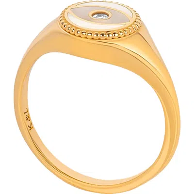 Karma And Luck Success Enhancer Evil Eye Mother Of Pearl Ring In Gold/white