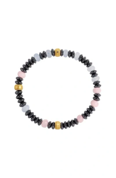 Karma And Luck Tranquil Essence Hematite Rose Quartz Aquamarine Bracelet In Black