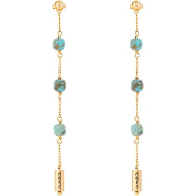 Karma And Luck Turquoise Mantra Gold Plated Drop Earrings In Multi