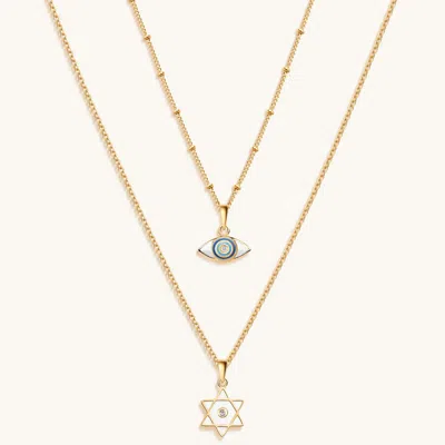 Karma And Luck Unwavering Faith - Gold Evil Eye Star Of David Necklace