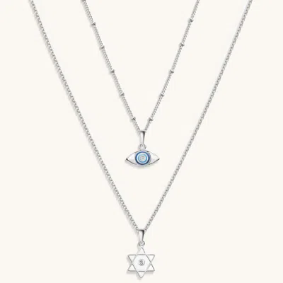Karma And Luck Unwavering Faith - Silver Evil Eye Star Of David Necklace In Metallic