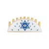 Karma And Luck White / Blue / Gold Soulful Celebration Evil Eye Star Of David Ceramic Menorah In Multi