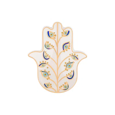 Karma And Luck White / Gold / Blue Illuminated Protection - Hamsa Statue In Multi