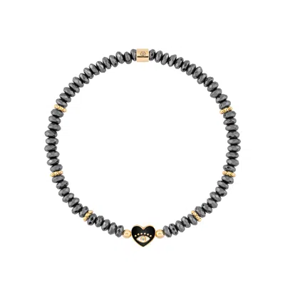 KARMA AND LUCK WOMEN'S BLACK / GREY HEARTFELT GAZE - EVIL EYE HEART HEMATITE BRACELET