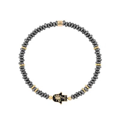 Karma And Luck Women's Black Intuitive Guardian Eye Of Horus Hamsa Hematite Bracelet