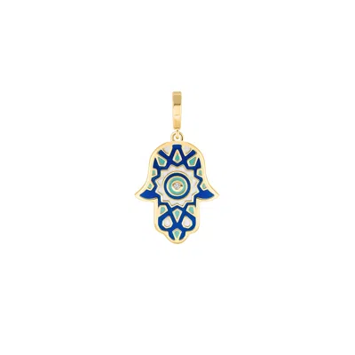 Karma And Luck Women's Blue / Gold Glory & Grace - Gold Patterned Hamsa Charm