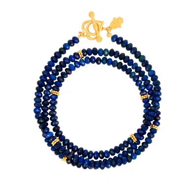 Karma And Luck Women's Blue / Gold Peaceful Heart Lapis Lazuli Wrap Bracelet