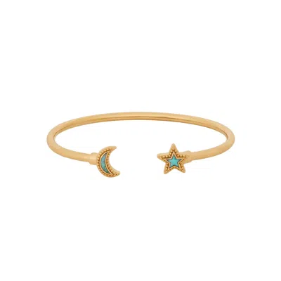 Karma And Luck Women's Blue / Green / Gold Celestial Direction Turquoise Moon & Star Gold Cuff Bracelet