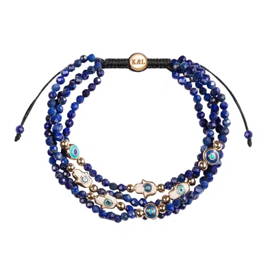 Karma And Luck Women's Blue Wise Belief - Lapis Enamel Evil Eye Hamsa Bracelet