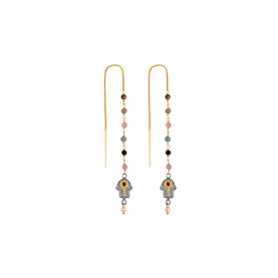 Karma And Luck Women's Gold Attract Love - Tourmaline Hamsa Earrings