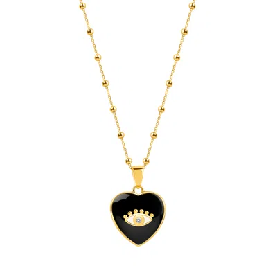 Karma And Luck Women's Gold / Black Grounded In Love Black Onyx Heart Diamond Evil Eye Necklace