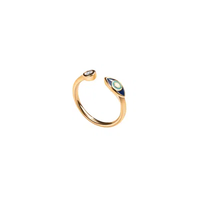 Karma And Luck Women's Gold / Blue Forever Safeguard - Gold Navy Enamel Evil Eye Ring In Multi