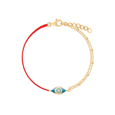 Karma And Luck Women's Gold / Blue / Red Positive Outcome - Red String Evil Eye Charm Bracelet