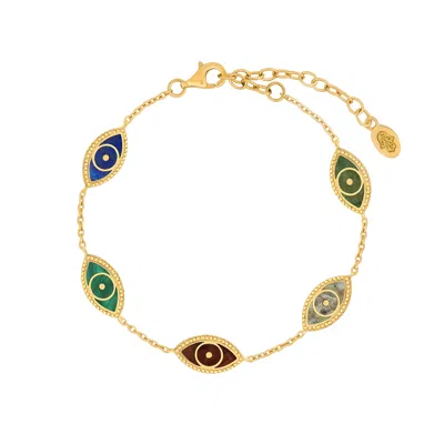 Karma And Luck Women's Gold Constant Guardian Evil Eye Multi-stone Bracelet